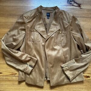 Rafaella faux suede tan open studded cardigan jacket SIZE XL